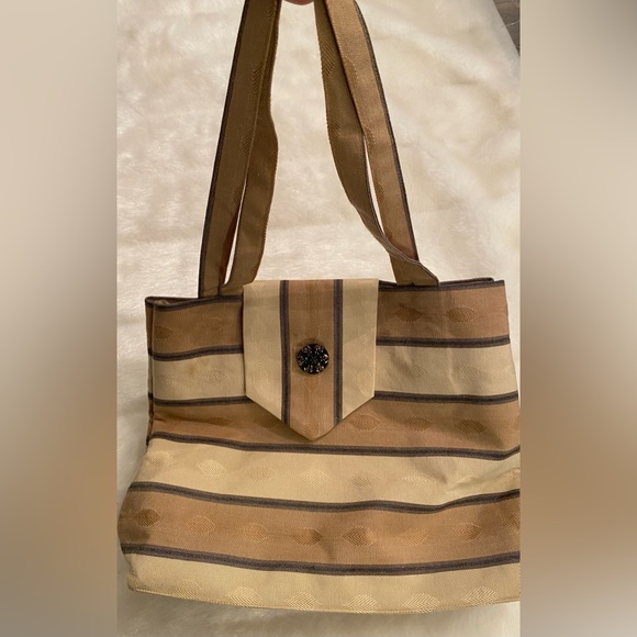 Retro Striped Fabric Bag with Jewel Embellishment - Picture 1 of 7